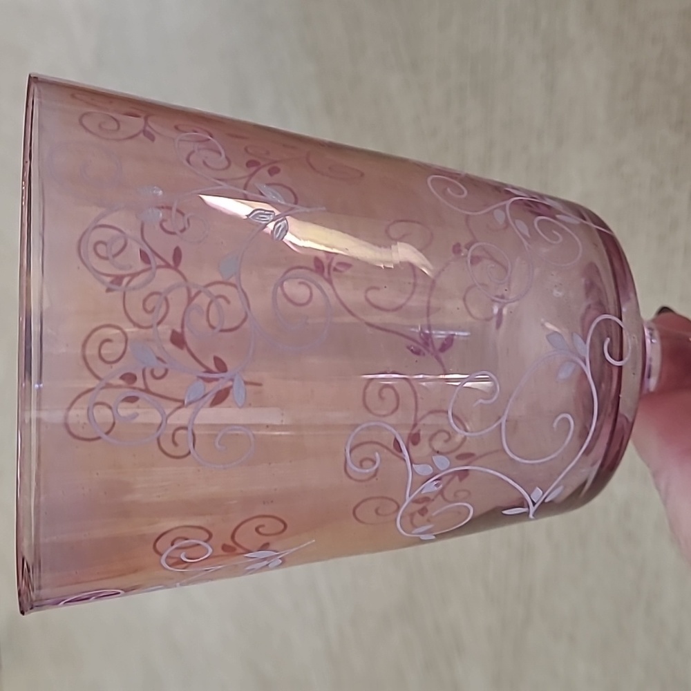 Rose colored, etched stemware - Picture 3 of 5